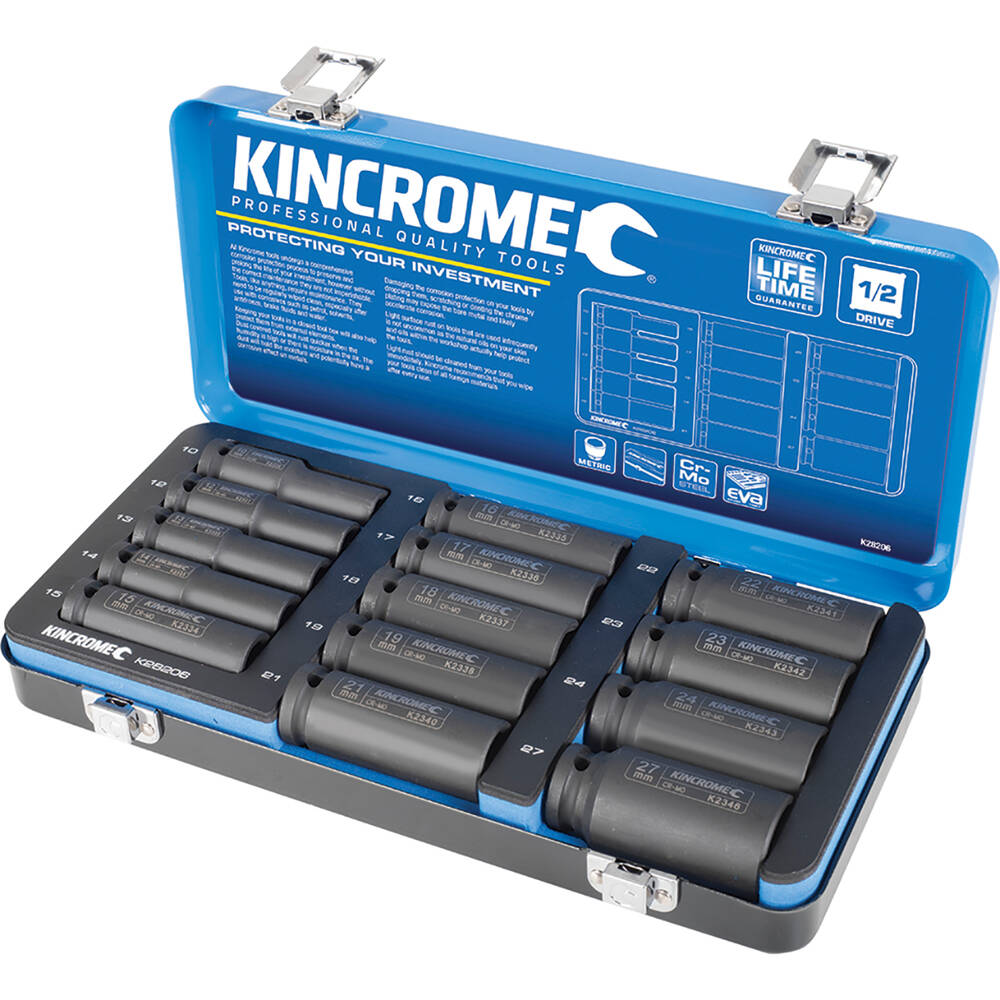 Kincrome Impact Deep Socket Set Metric 1/2" Drive 14 Piece